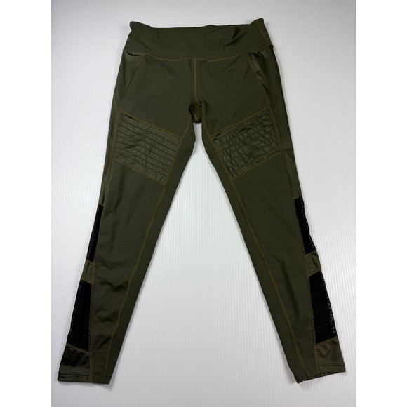 Athleta Olive Green Moto Pocket Leggings‎ Mesh Panels Athletic Size L - Picture 1 of 6